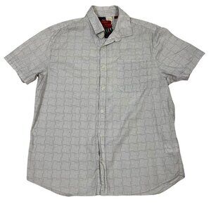 Bruno Milano men's shirt L gray white short sleeve button down cotton spandex